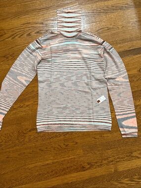 Vintage Missoni Cashmere Striped Turtleneck Sweater in Peach and Light Blue xs